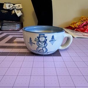 M.A. Hadley Hand-Painted Snowman Ceramic Mug - Blue & White